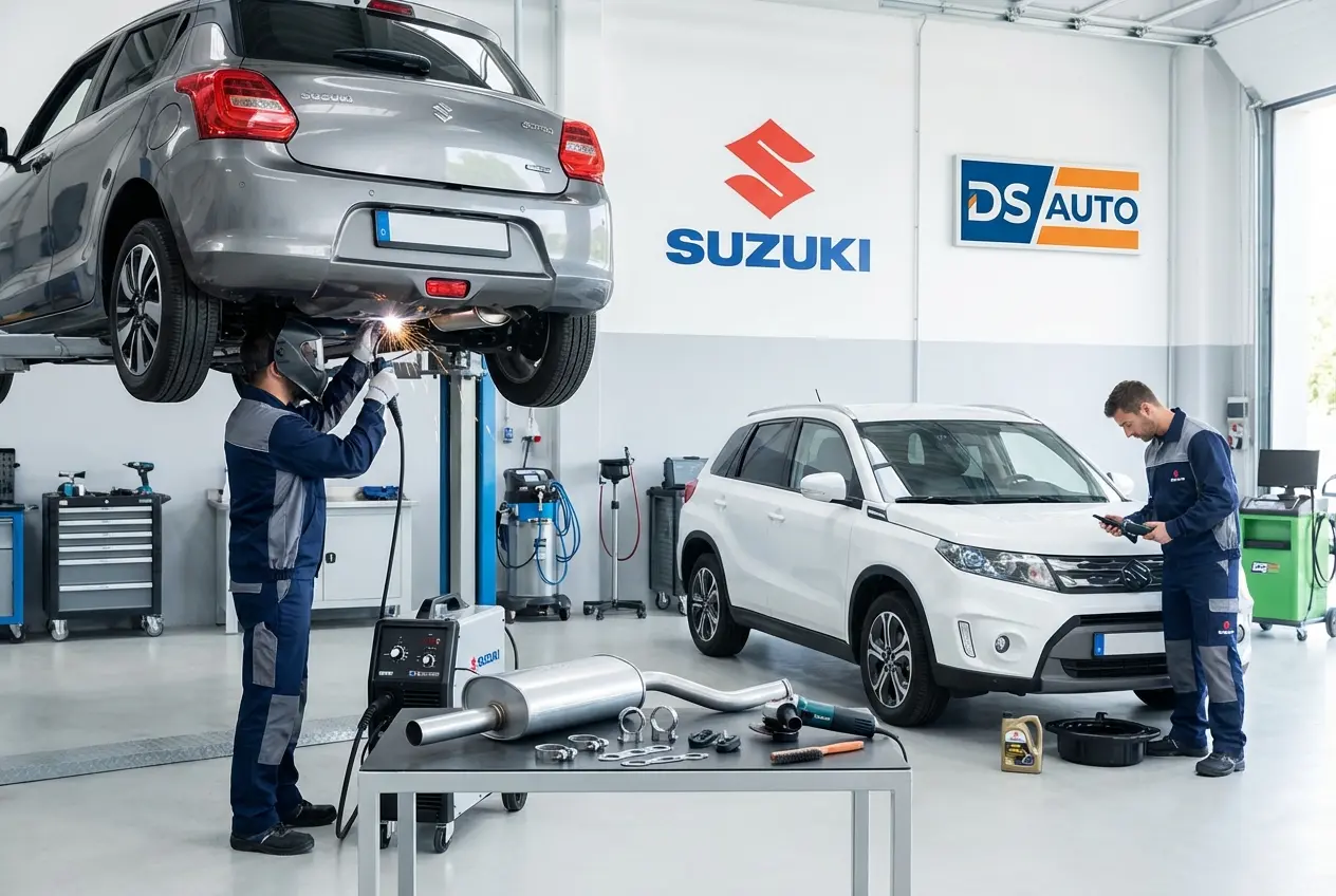 Ремонт глушителя с помощью сварки в автосервисе DS Auto Жуковский – качественное восстановление выхлопной системы Suzuki
