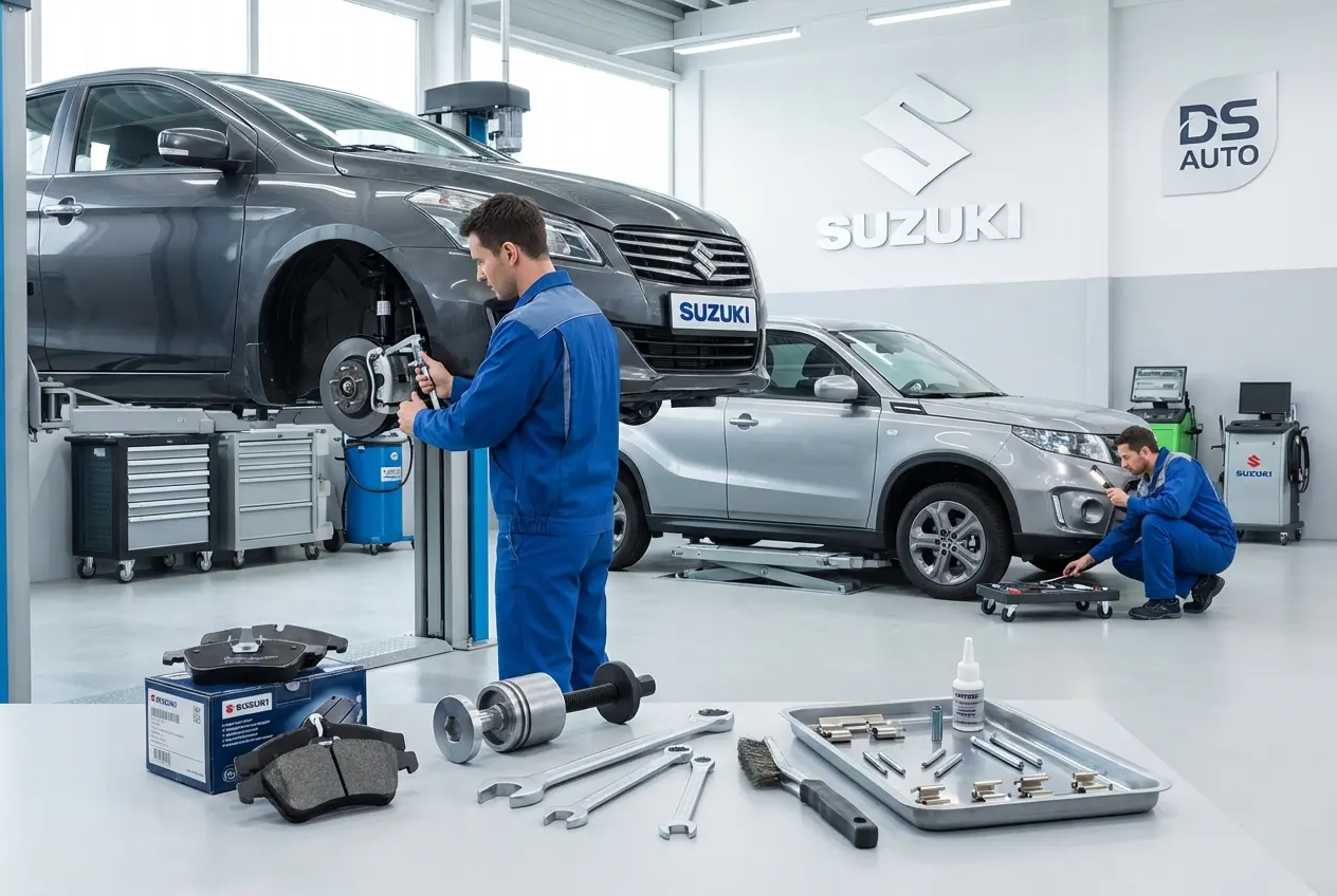 Процесс замены передних тормозных колодок Suzuki в автосервисе DS Auto в Жуковском

