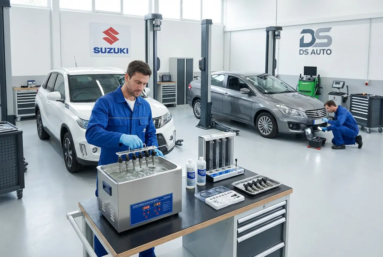Топливные форсунки Suzuki на диагностическом стенде в автосервисе DS Auto в Жуковском — проверка и ультразвуковая чистка для бензиновых двигателей Сузуки
